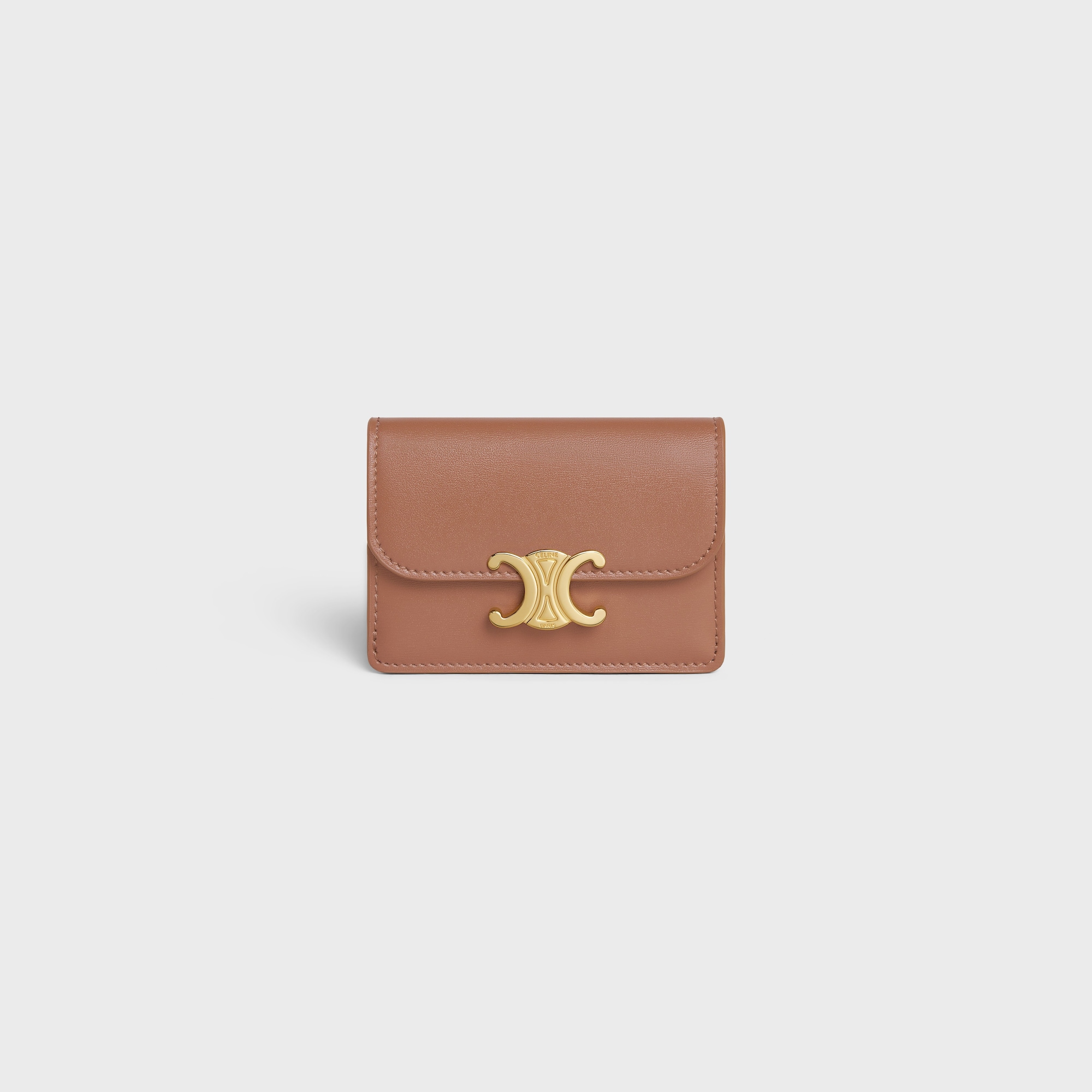 CARD HOLDER WITH FLAP TRIOMPHE IN SHINY CALFSKIN BRONZE - Image 1